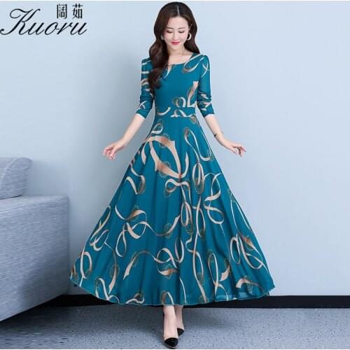 Autumn O Neck Casual Maxi Dresses For Women Long Sleeve Boho Vintage Dress Size 4XL Robe Longue Femme Black Chiffon Vestidos
