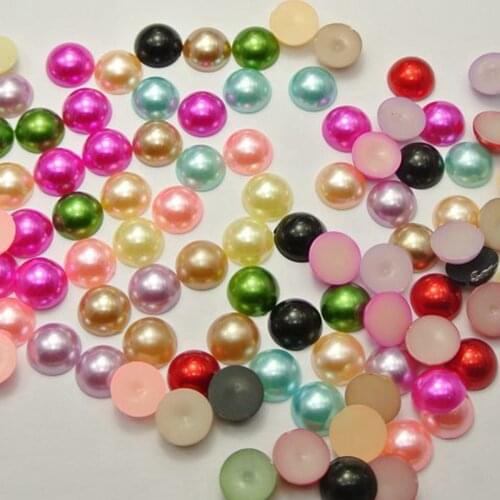 200 Mixed Colour Half Pearl Bead 10mm Flat Back Round Gems Scrapbook Craft