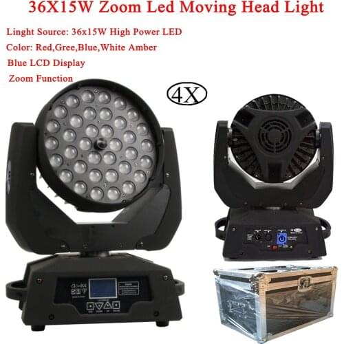 4pcs/lot LED Wash Zoom Moving Head Light 36x15W RGBWA 5IN1 Touch Screen With 16 Channels DJ Disco Stage Lighting DMX Controller