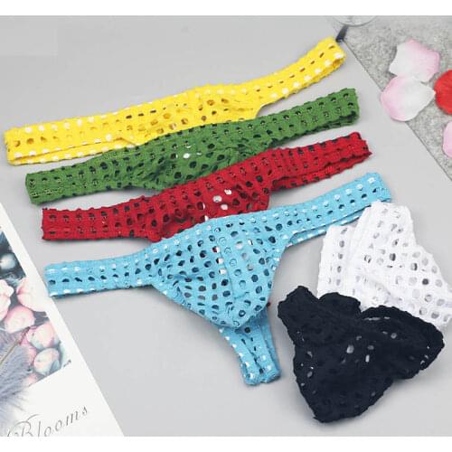 6Pcs/lot Mens Underwear Solid Hollow Bikini Thongs Briefs Sexy Males Bulge Pouch Bottoms Gays Lingerie Mini Briefs Cueca Fashion