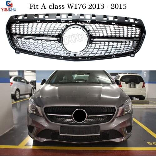 Black Diamonds Grille with Star Emblem for Mercedes A Class W176 2013 - 2015 A160 A180 A200 A250 A45 AMG Grill Grid Mesh