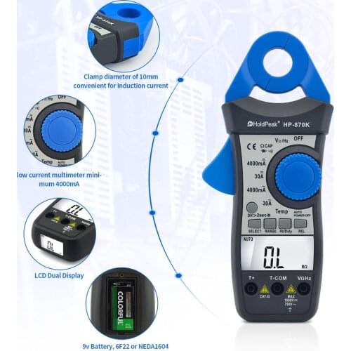 HoldPeak Digital Clamp Meter HP-870K 4000 Auto Range DC AC Multimeter True RMS Frequency Backlight Diode Test Date Hold Function