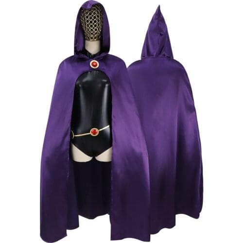 Anime Teen Titans Raven Cosplay Costume PU Bodysuit Jumpsuit Purple Cloak for Women Halloween Fancy Ball Adult Suit Drop Ship
