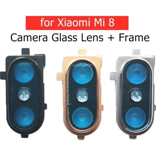For Xiaomi Mi 8 Back Rear Camera Glass Lens with Frame Holder with 3M Glue Replacement Repair Spare Parts