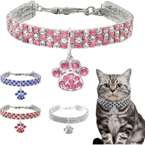 Diamond Inlaid Pet Cat Collar Pets Shiny Crystal Elastic cats Collars Footprints Accessories For Kitten Dog Collar Cat Necklace