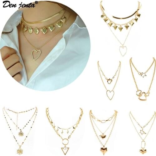 Fashion Heart Pendant Necklace For Women Shiny Rhinestone Clavicle Chain Vintage Multilayer Choker Necklaces Jewelry Party Gift