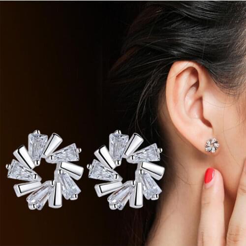 925 Sterling Silver Fashion Trendy AAAAA Zircon Ice Flower Stud Earrings For Women Jewelry Oorbellen S-E533