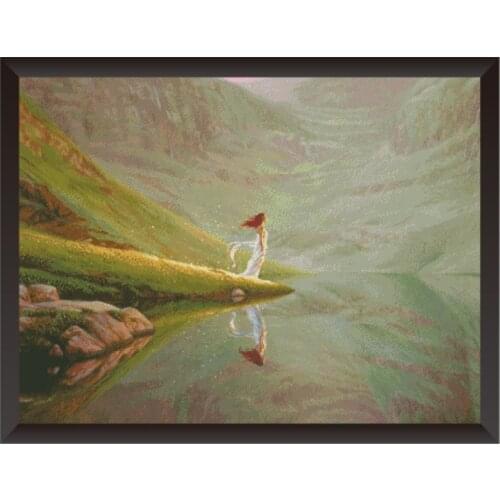 Vision At The Lake Scenery Stamp Cross Stitch Kits 11CT 14CT Patterns Pre-Printed Canvas Embroidery Sets Diy Handmade Needlework