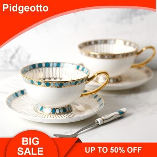 Sapphire Fine Bone China Coffee Cup and Saucer Set English Ceramics Afternoon Tea Black Tea Cup Gift Box Free Shipping