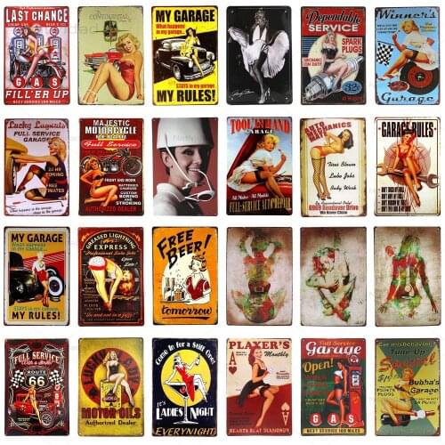 New Pin Up Girl Tin Sign Plaque Metal Vintage Sexy Metal Sign Wall Decor for Bar Pub Club Man Cave Retro Signs Metal Painting