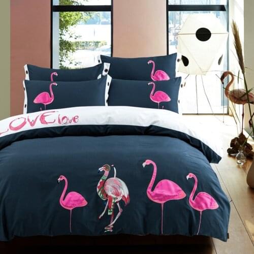 New 100% cotton 5 star hotel bedding set queen king 4pcs luxury bed sheet bed linen set embroidered duvet cover black red birds