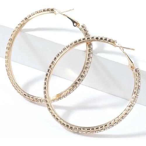 New Arrivals Womens Fashion Shiny Rhinestone Hoop Earrings Jewelry Hot Sale Fashion Temperament Earring Accessories