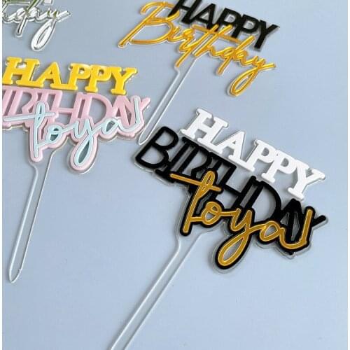 New Colored Happy Birthday Cake Topper Gold Acrylic Double Layer Cupcake Topper for Birthday Party Cake Decorations Baby Shower