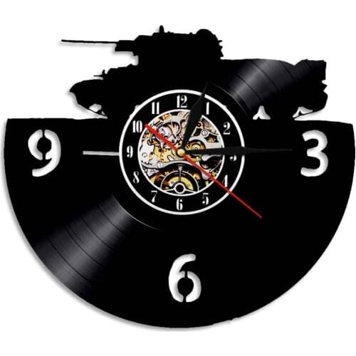 Main Battle Tank Shadow Art Decorative Time Clock Retro Vinyl Record 3D Wall Clock Modern Armored Ground Warfare Decor