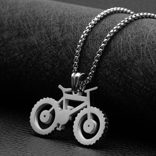 Punk 316L Stainless Steel Geometric Bike Bicycle Necklace Pendant Hollow Out Necklace for Mens Women Couple Jewelry Boxes Chain