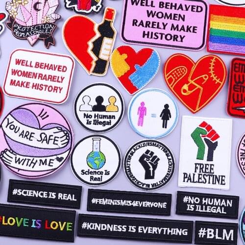 Prajna Feminist Patches For Clothing Iron On Patches DIY Embroideried Patches For Clothes Rainbow Heart Badges Stickers Applique