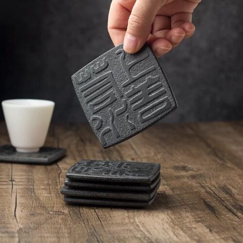 Black Stone Coasters Insulation Placemats Glass Mug Cup Mat Nature Home Decoration Table Accessories Cultural Gift 1Pcs