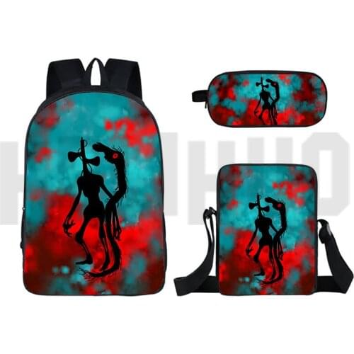Anime 3D Siren Head Rucksack Teens Travel Knapsack Unisex Laptop Bag for School 3 Pcs Set 16 Inch Bags Pencil Case Shoulder Bag