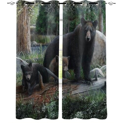 Bear Family Natural Wild Animals Forest Blackout Curtains For Living Room Bedroom Printed Window Treatment Drapes Home Decor