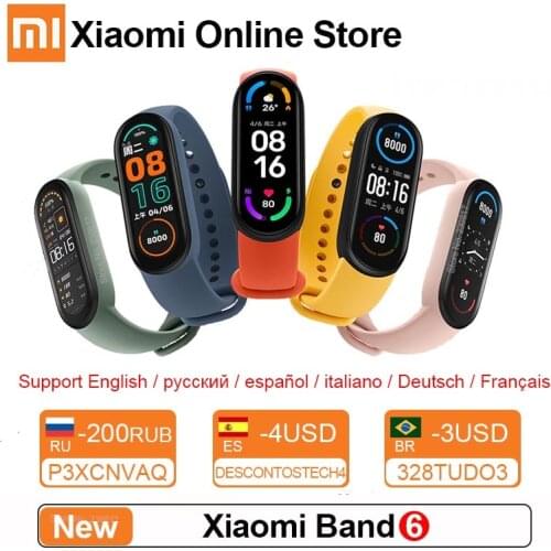 2021 Xiaomi Mi Band 6 Sport Wristband Heart Rate Fitness Tracker 1.56" AMOLED Screen Bluetooth 5.0 Smart Band 5 Color Bracelet