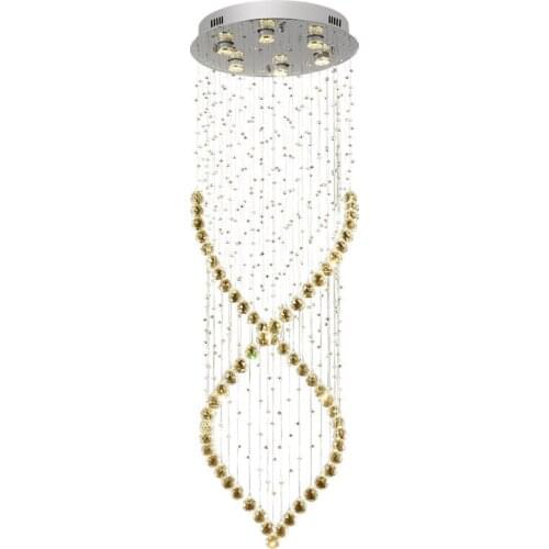 LED Living Room Crystal Suspended Lamps Modern Hotel Hall Pendant Lights Stairs Big Fixtures Restaurant Hanging Lighting