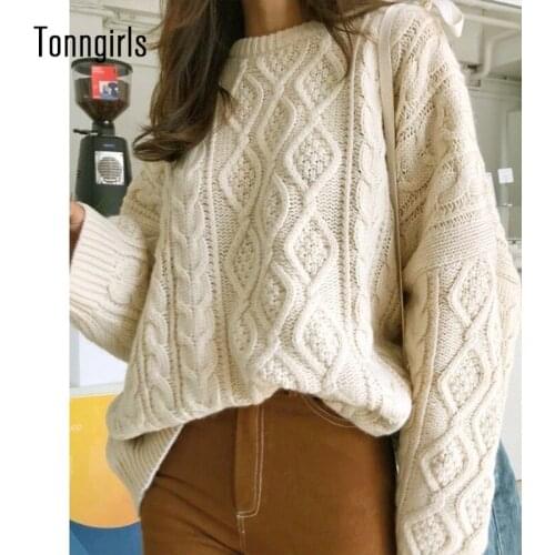 Tonngirls Loose Sweater Women 2020 Autumn Winter New Elegant Korean Oversized Solid Pullovers Twist Weaving Knitted Female Tops