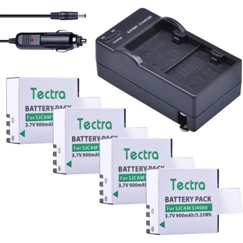 Tectra 4Pcs Battery + Dual Charger US/EU for SJCAM SJ4000 SJ5000 SJ6000 SJ7000 SJ8000 SJ9000 SJM10 Sports Action Camera