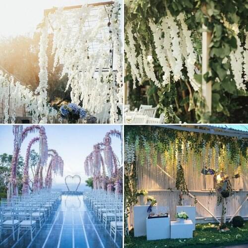 Home Wedding Decoration with Silk Rose Simulation Orchid Strips and Green Leaves Fake Leaf Diy Hanging Wreath Artificial Flowers