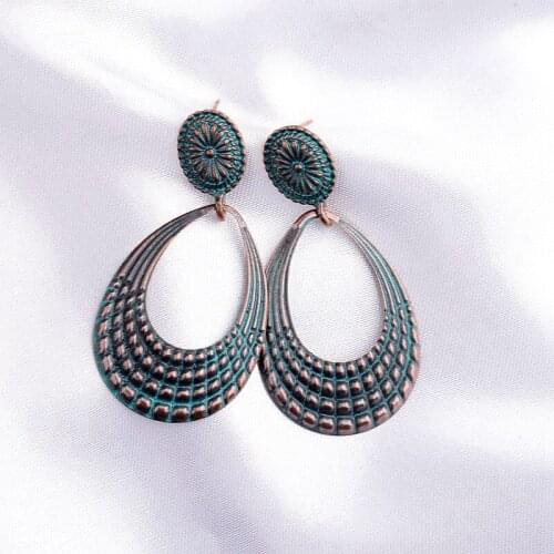 Vintage Water Drop Shape Stud Earrings Handmade Retro Ethnic Alloy Women Indian Earrings Female Wholesale