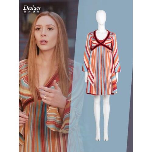 Wanda vision Cosplay Witch Pregnancy Cosplay Costume Outfit Dress wanda striped dress custom made