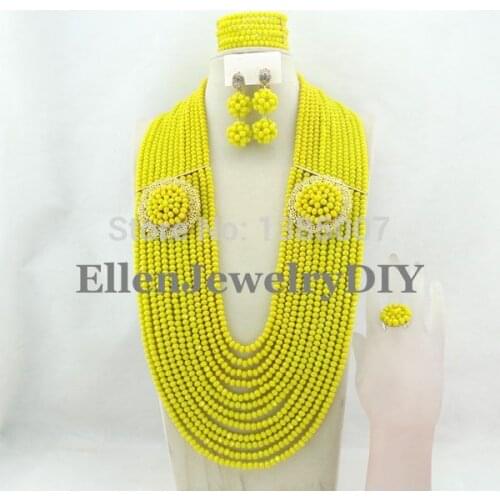 Bridal Jewelry Sets Nigerian Wedding African Beads Jewelry Set Yellow Crystal Party Jewelry Set Necklace Earrings Sets Y7766