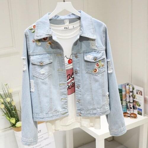 Women Spring Embroidery Heavy Industry Loose Denim Jacket 2021 New Korean Fashion BF Streetwear Harajuku Jeans Coat Female A886