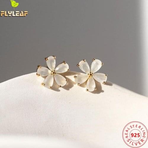 100% 925 Sterling Silver Earrings For Women Crystal Cherry Blossoms Flower Gold Fine Jewelry Femme Earings Fashion Jewelry