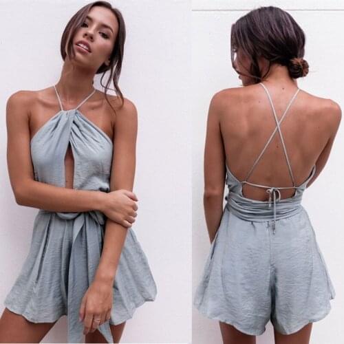 Womens summer jumpsuit Sleeveless Slim Belt Waist Slim Sling Siamese Shorts 2019 summer style plus-size polyester off shoulder