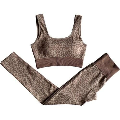 Womens Tracksuit Seamless Leopard Print Yoga Set Padded Push Up Sports Bra High Waist Fitness Breathable Soft Pants Leggings