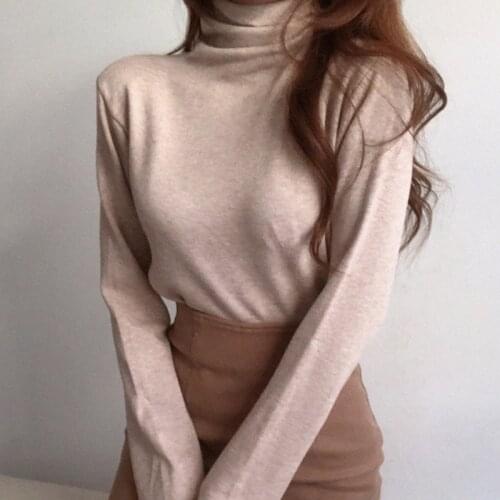 Turtleneck Korean Sweater Woman Autumn Loose Top Pollover 2021 Cute V Neck Warm Solid Winter Thick Knitted Jumpers Dropshipping