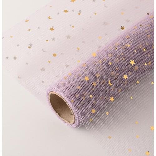 1M*48CM/Pack Gold Star Moon Yarn Scrapbook Decorate Gauze Florist Materials Flowers Bouquet Gift Wrapping Craft Supplies Paper