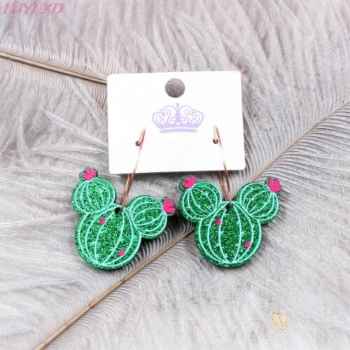 1pair) ER1004-30mm Acrlylic Cactus cute mouse Dangle Earring Women Glitter Earrings Acrylic Earrings