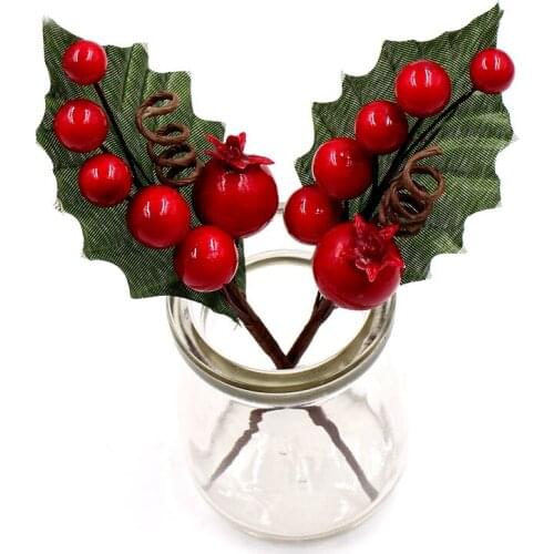 10PC Artificial Pine Branch Red Pearl Stamen Berries For Christmas Decoration Fake Flower Home Party Wedding Decor NEW