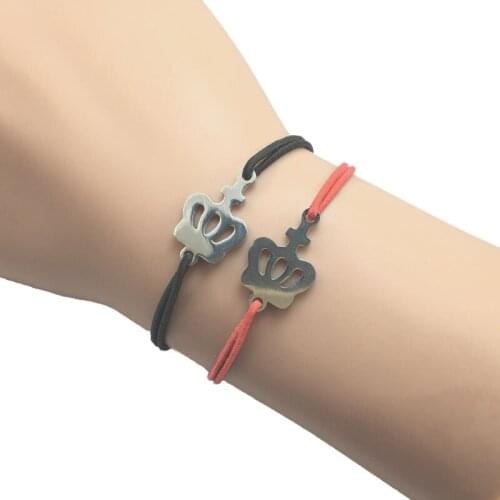 2pcs Wish Bracelet Stainless Steel Crown Charm Heart Pendant Adjustable Cord Bracelet