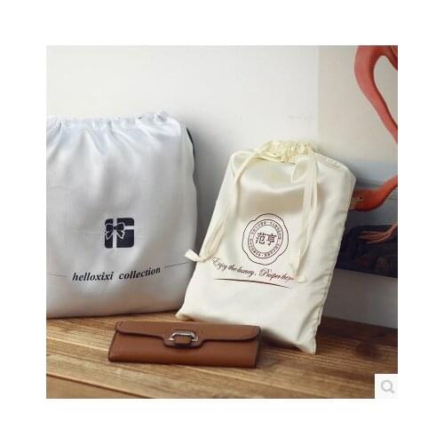 200pcs High quality drawstring bags custom 7*9cm white Satin pouches with one color printing small jewelry packaging bag