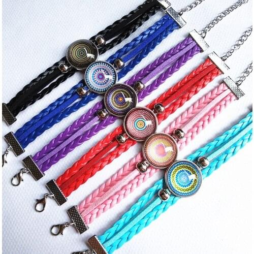 24pcs/lot (12 styles)Mandala Flower Bandanna Paisley Glass Cabochs Ancient Silver Charm bracelet for girls Party Gift wholesale