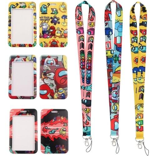 24pcs/lot MD395 DMLSKY Cartoon Lanyard Keychain keys Badge ID Mobile Phone Rope Kids Gifts Lanyard With Card Holder Cover