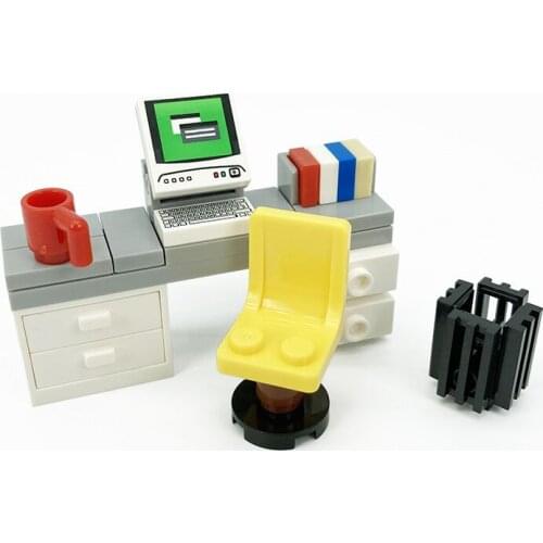 City House Mini Building Blocks Moc Accessories Parts for Locking Furniture Bricks Toys Office Desk Computer Bed TV Fish Tank