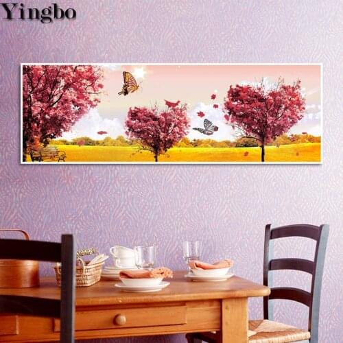 Large diamond art rhinestone embroidery Romantic Pink Heart Shape Trees Landscape diamond painting mosaic full round square