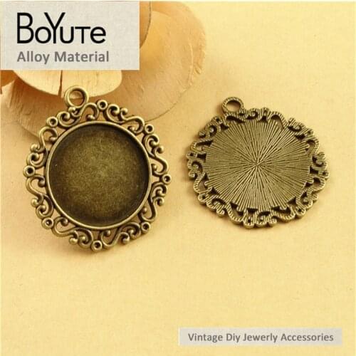 BoYuTe (40 Pieces/Lot) 25MM Cabochon Base Jewelry Accessories Parts Antique Bronze Silver Plated Tray Pendants Diy Necklace