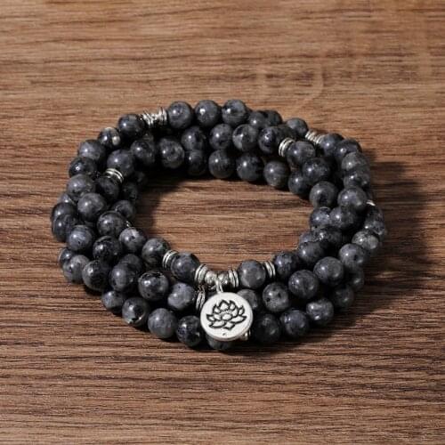 OAIITE Labradorite Stone Mala Bracelet Natural Gemstone Strand Bracelets Healing Grounding Balance Meditation Bangle Jewelry