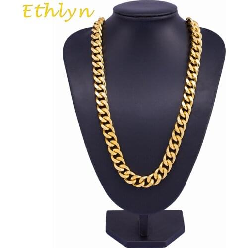Ethlyn HipHop Cuban Gold Color Link Chain For Men Jewelry Wholesale Long Big Chunky Necklace Copper Gold Color 75cm chains N28