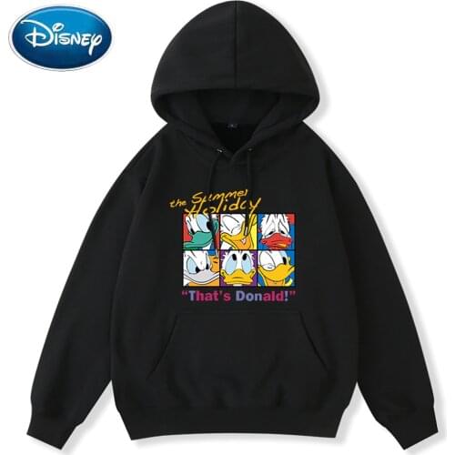 Disney Sweatshirt Fashion Donald Duck Letter Cartoon Print Unisex Cute Women Hooded Pullover Pocket Long Sleeve Tops 8 Colors