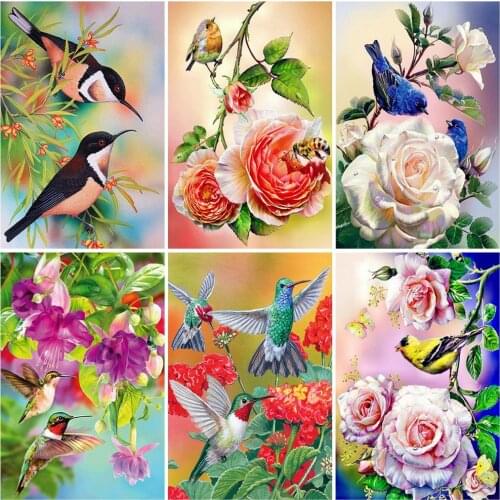 EverShine Diamond Mosaic Bird Bead Embroidery Picture Of Rhinestones Diamond Painting Rose Cross Stitch Needlework Wall Art